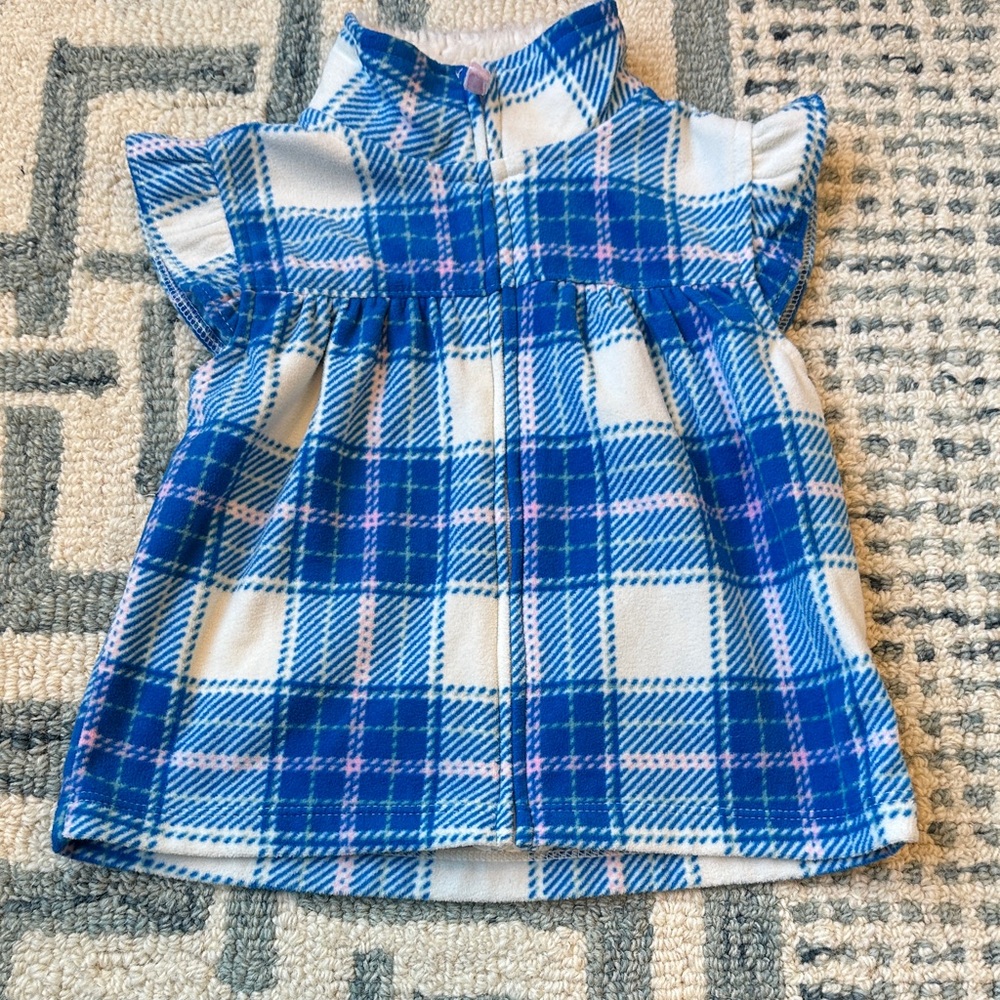 Girls Blue & White Plaid Flutter Sleeve Top